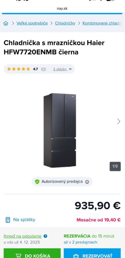 Predám zánovnu chladničku Haier