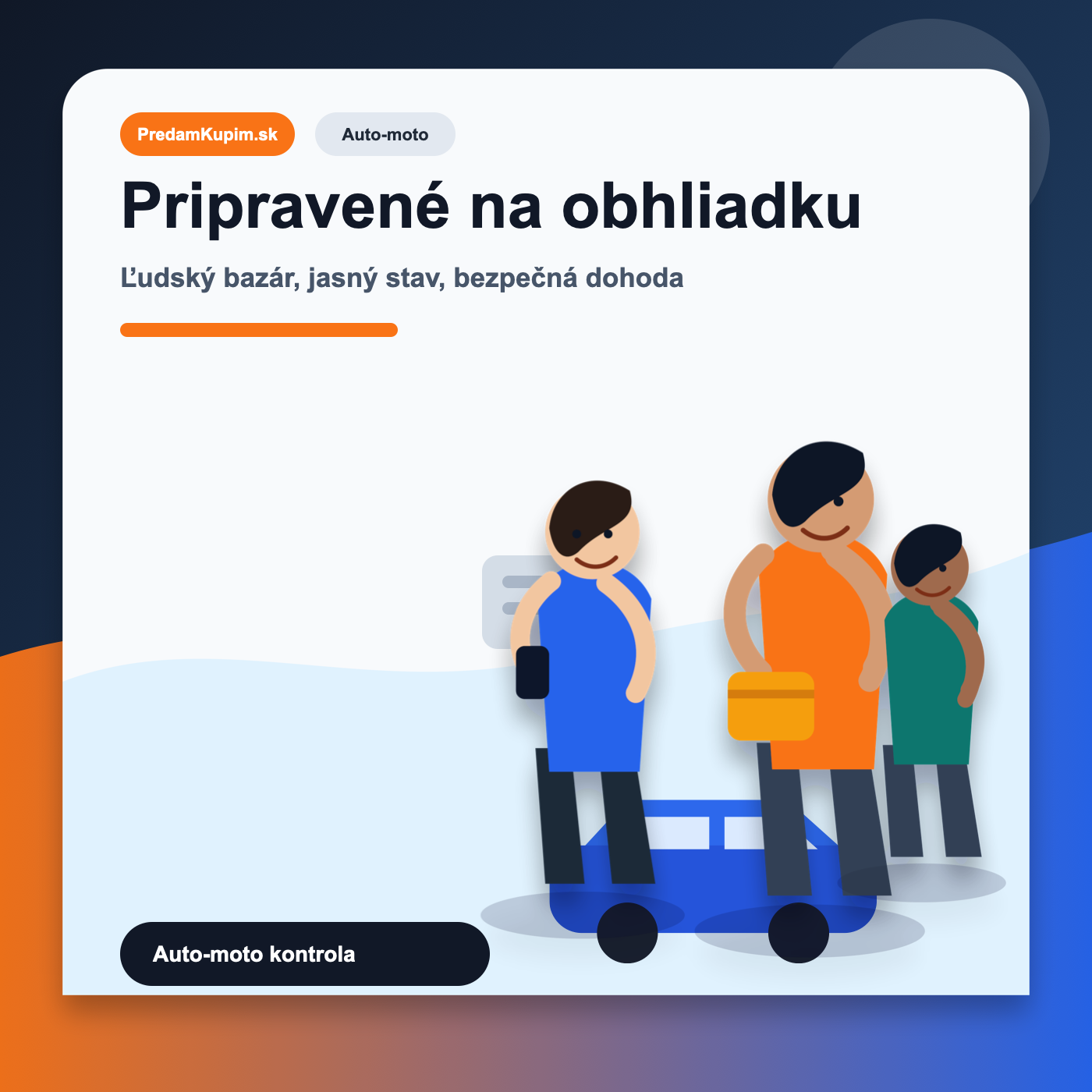 Auto-moto: premium editorial vizuál s ľuďmi pre článok Auto-moto bazár: ako pripraviť vozidlo, diely a doklady pred prvou správou