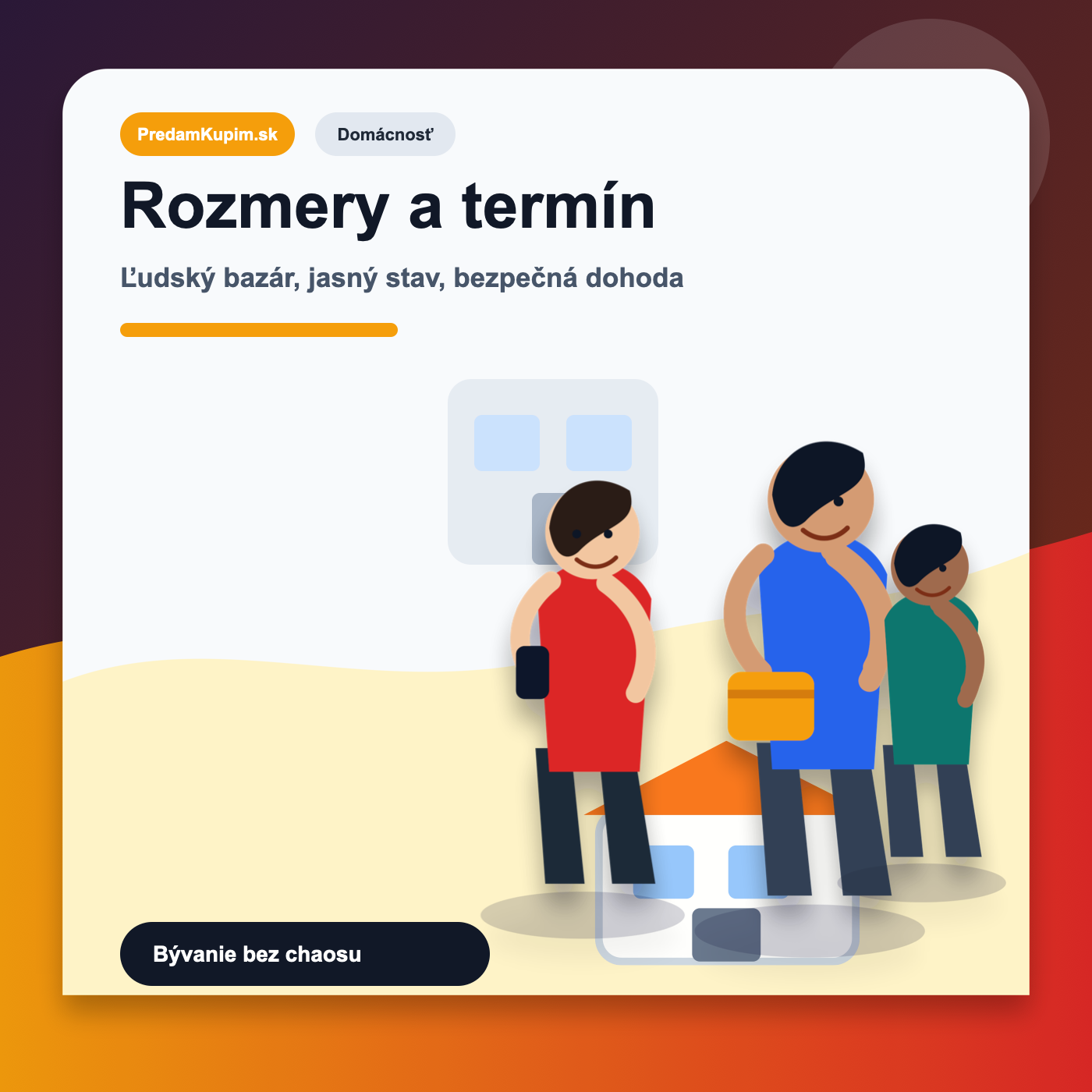 Domácnosť: premium editorial vizuál s ľuďmi pre článok Nábytok s odvozom: ako si dohodnúť termín, rozmery a férové podmienky